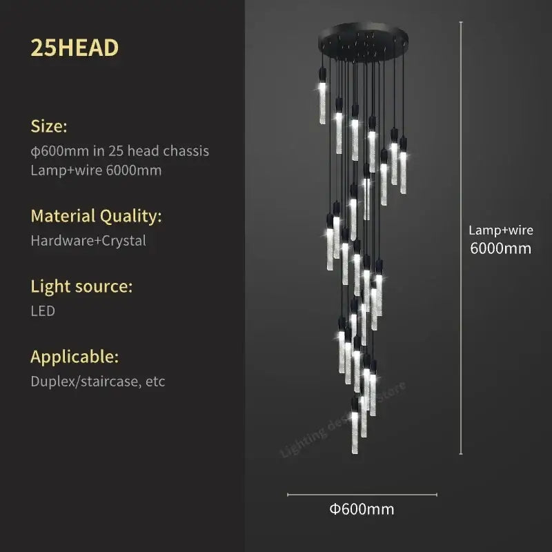 Modern black crystal bubble chandelier staircase pendant light