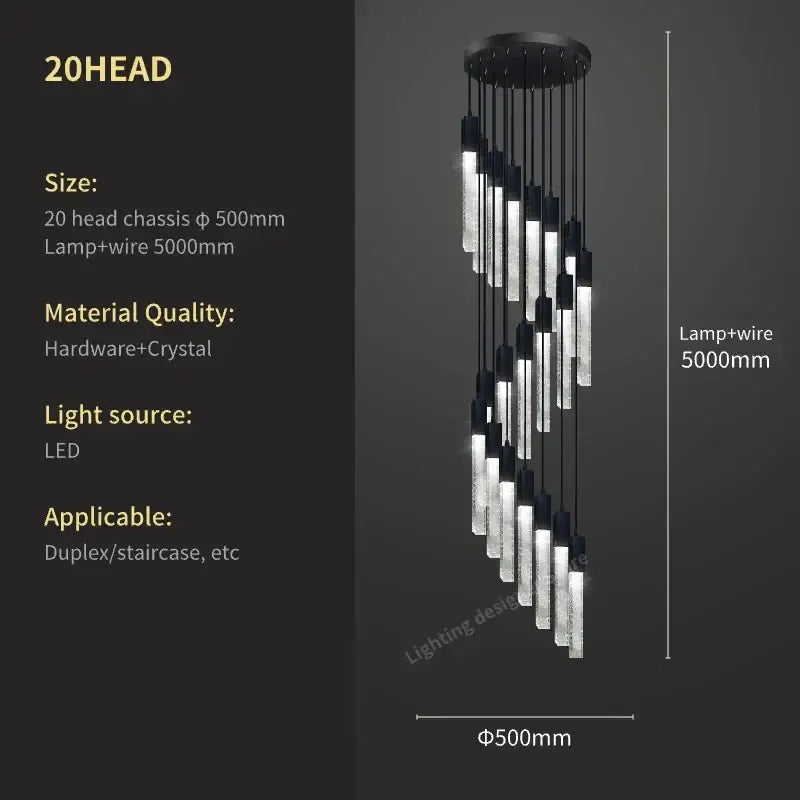 Modern black crystal bubble chandelier staircase pendant light