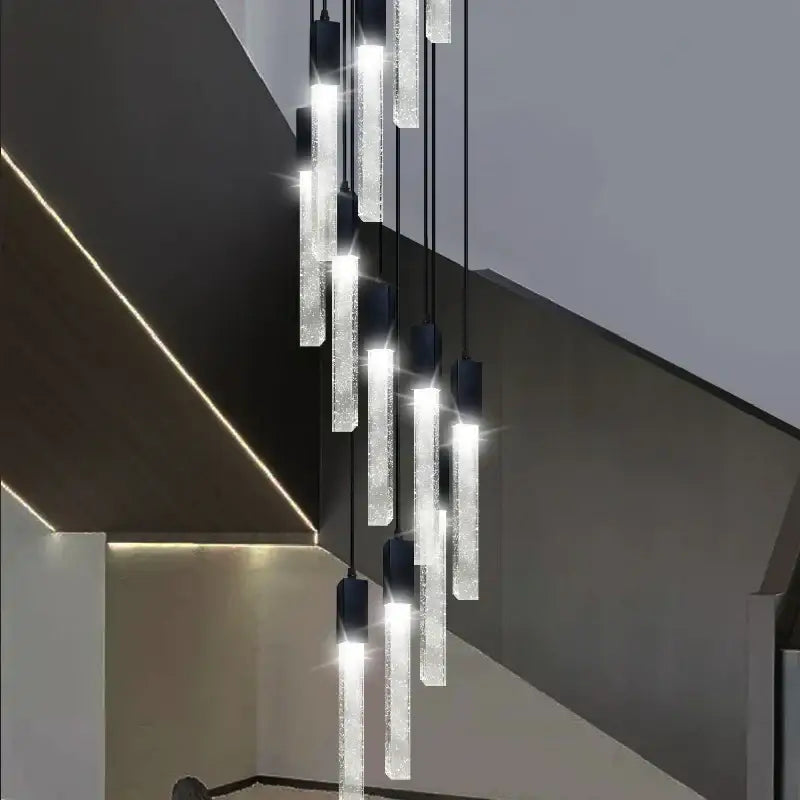 Modern black crystal bubble chandelier staircase pendant light