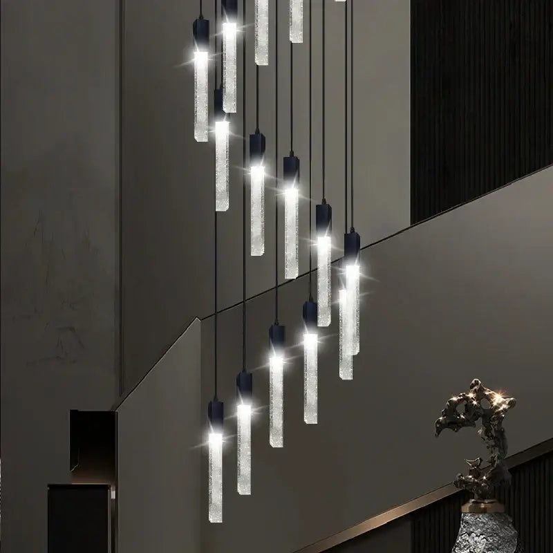 Modern black crystal bubble chandelier staircase pendant light