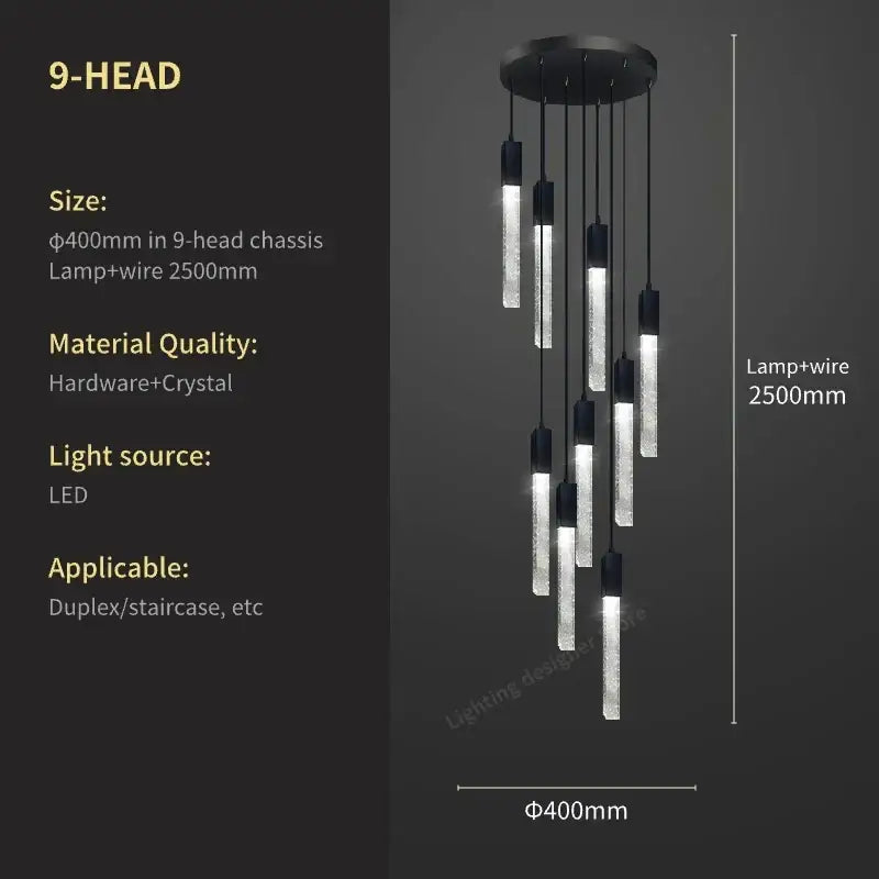Modern black crystal bubble chandelier staircase pendant light