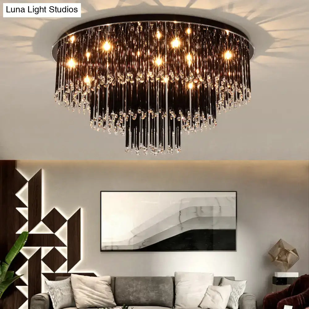 Modern black crystal flush mount chandelier for bedroom