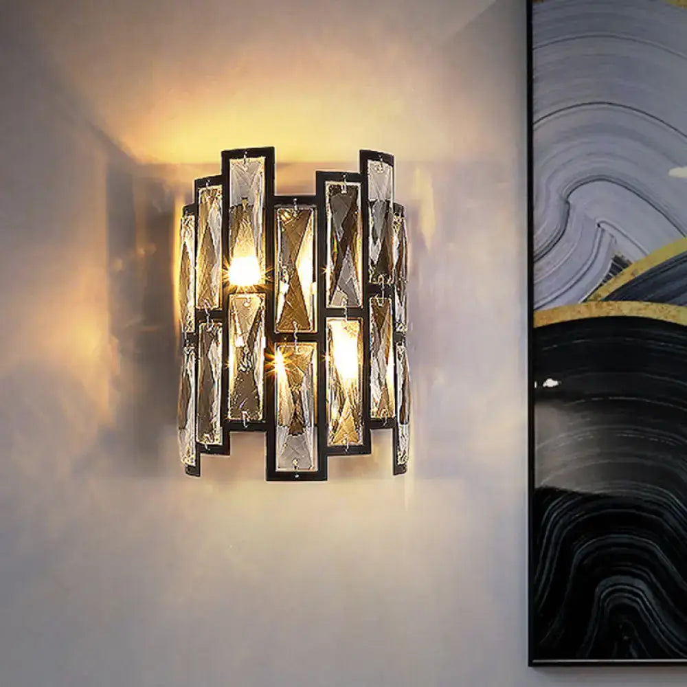 Modern black crystal half cylinder wall lamp living room sconce