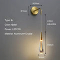 Modern black crystal led wall lamp bedroom teardrop sconce