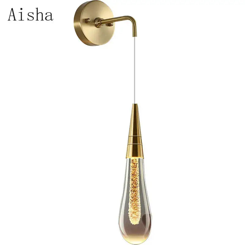 Modern black crystal led wall lamp bedroom teardrop sconce