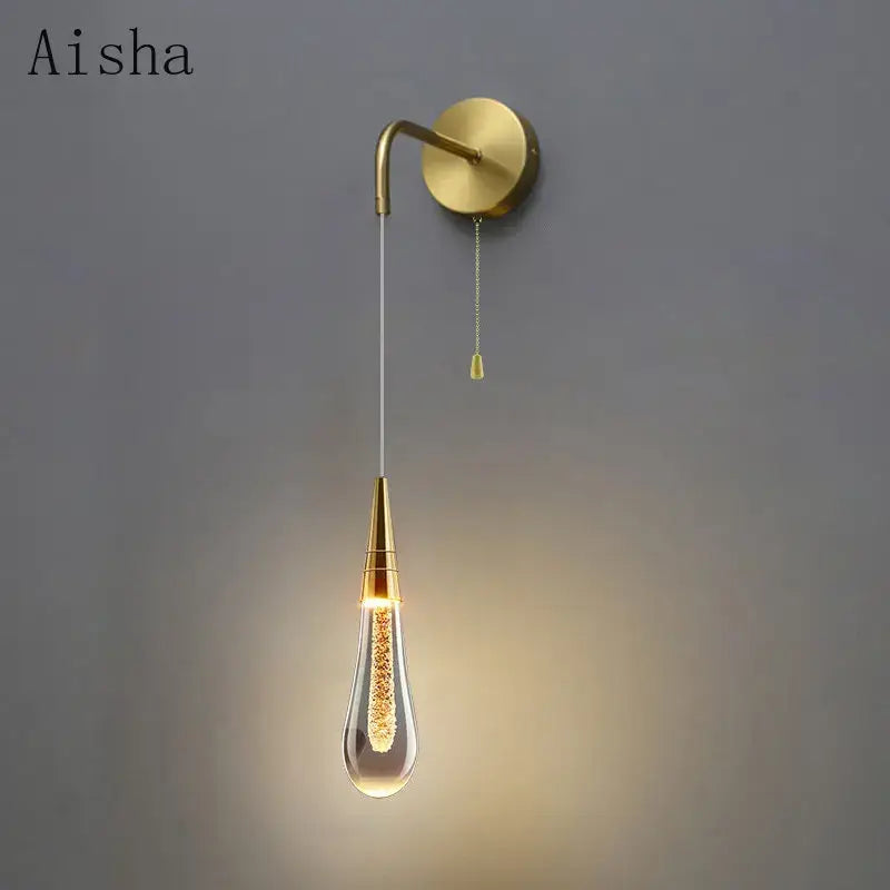 Modern black crystal led wall lamp bedroom teardrop sconce