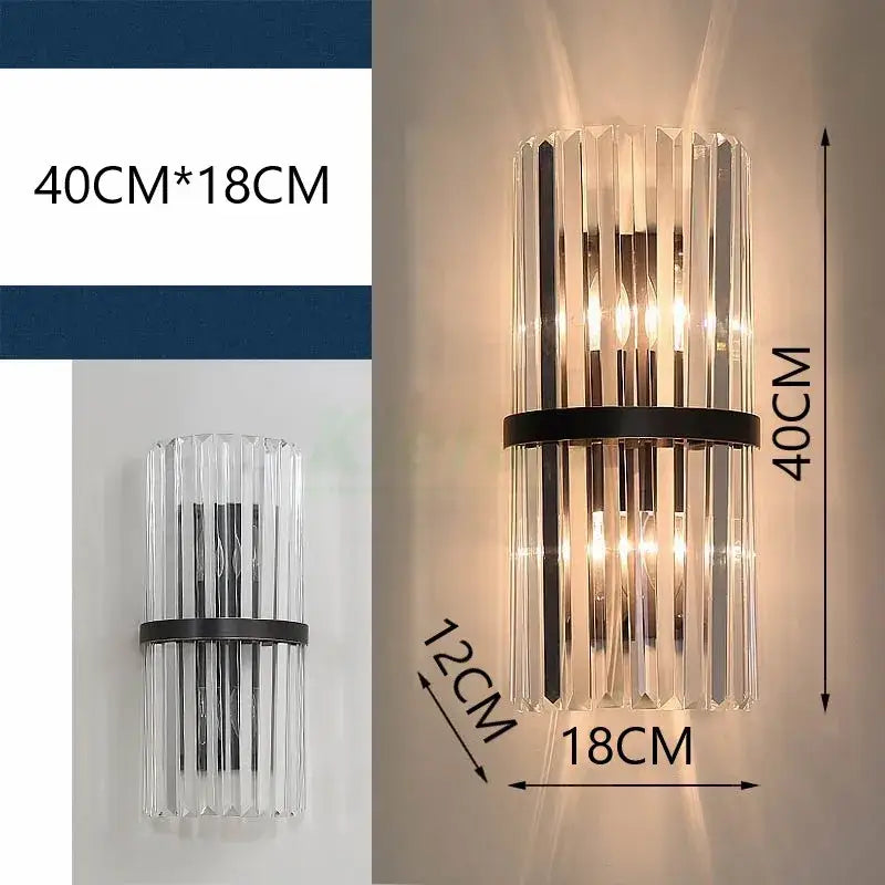 Modern black crystal led wall lights bedroom glass sconce