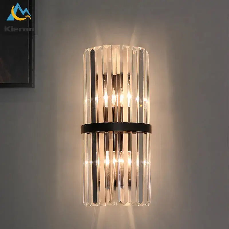 Modern black crystal led wall lights bedroom glass sconce
