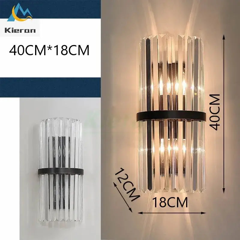 Modern black crystal led wall lights bedroom glass sconce