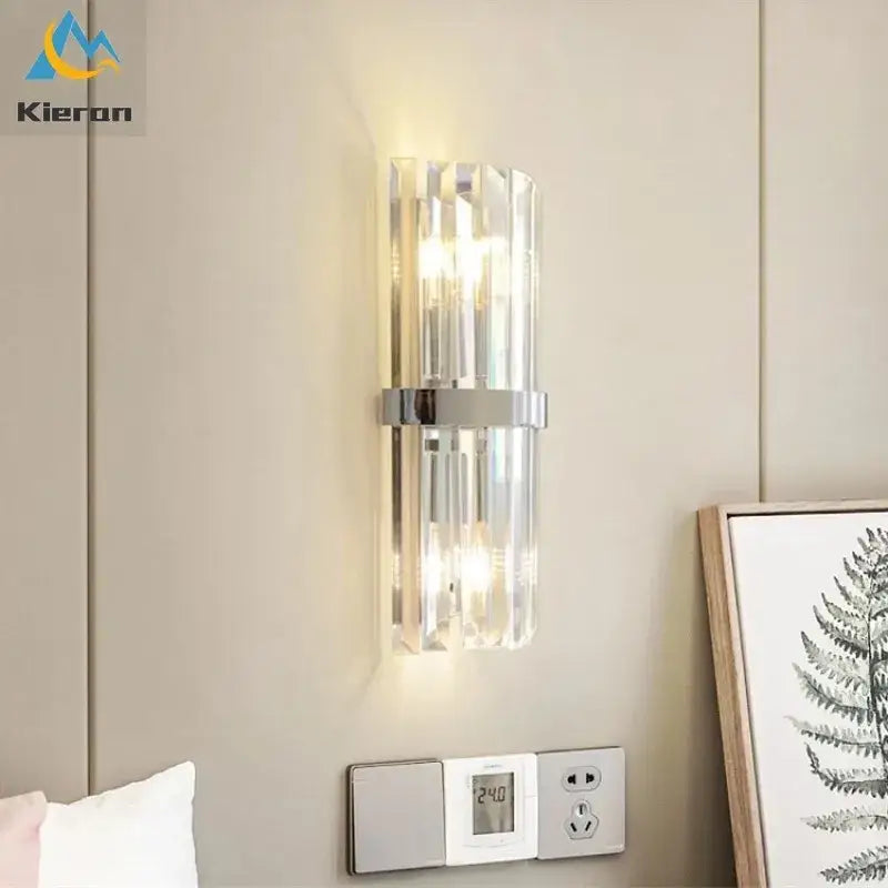 Modern black crystal led wall lights bedroom glass sconce