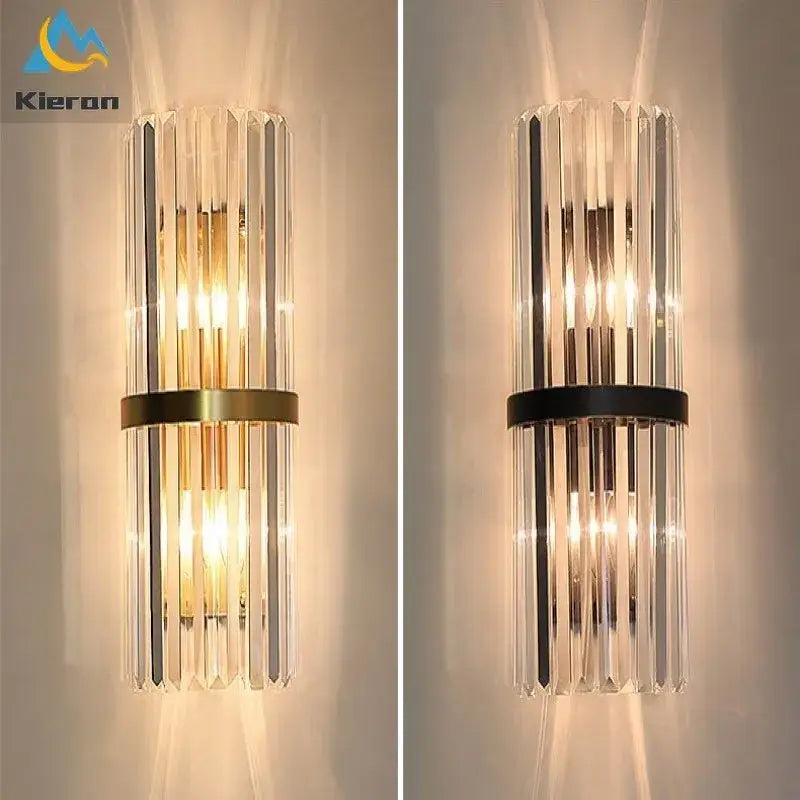 Modern black crystal led wall lights bedroom glass sconce