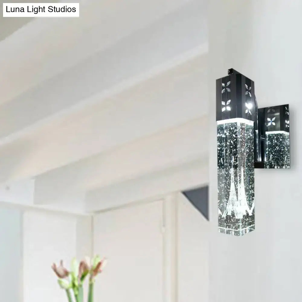Modern black crystal rectangle wall sconce bedroom light