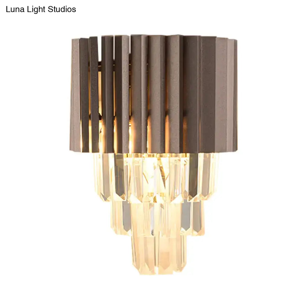 Modern black crystal wall light bedroom cascading sconce