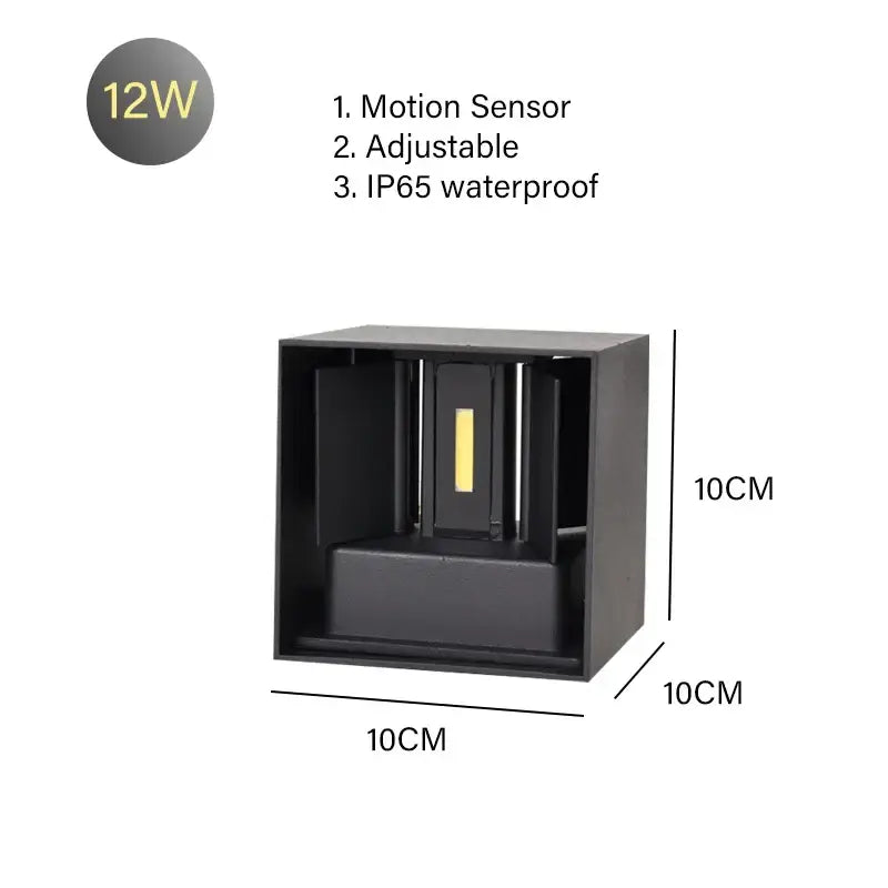 Modern black cube motion sensor led wall lamp outdoor sconce
