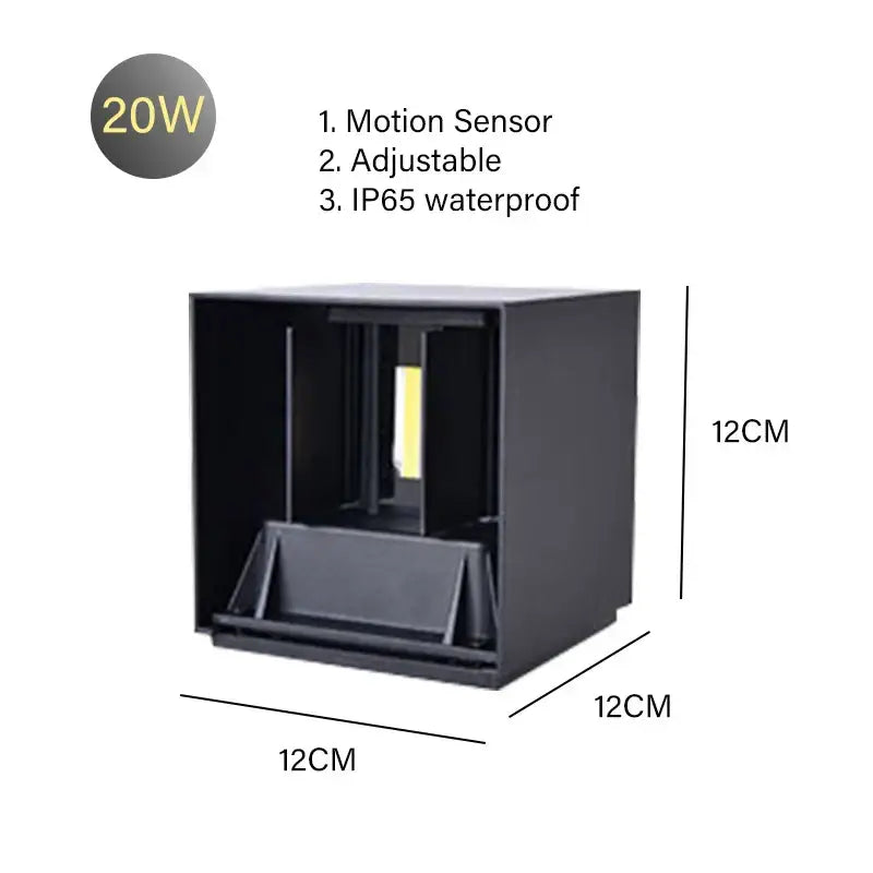 Modern black cube motion sensor led wall lamp outdoor sconce