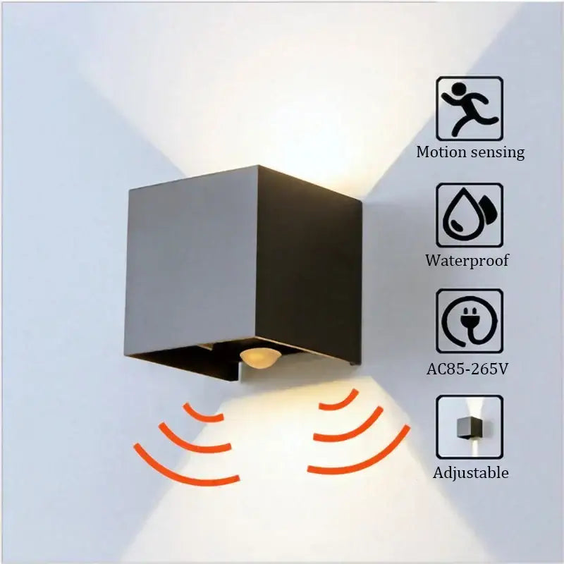 Modern black cube motion sensor led wall lamp outdoor sconce