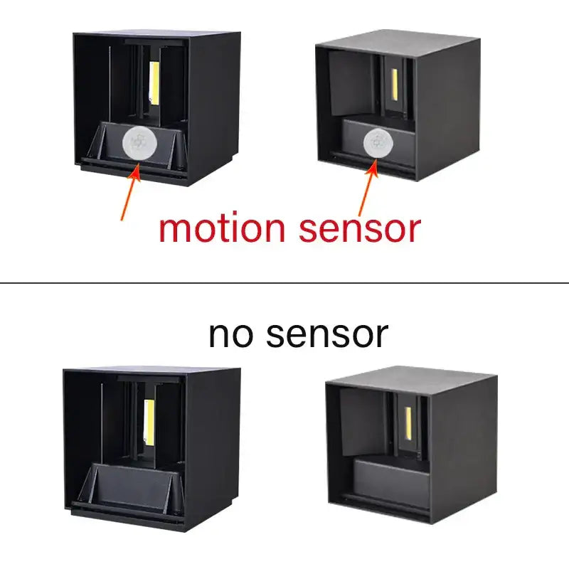 Modern black cube motion sensor led wall lamp outdoor sconce