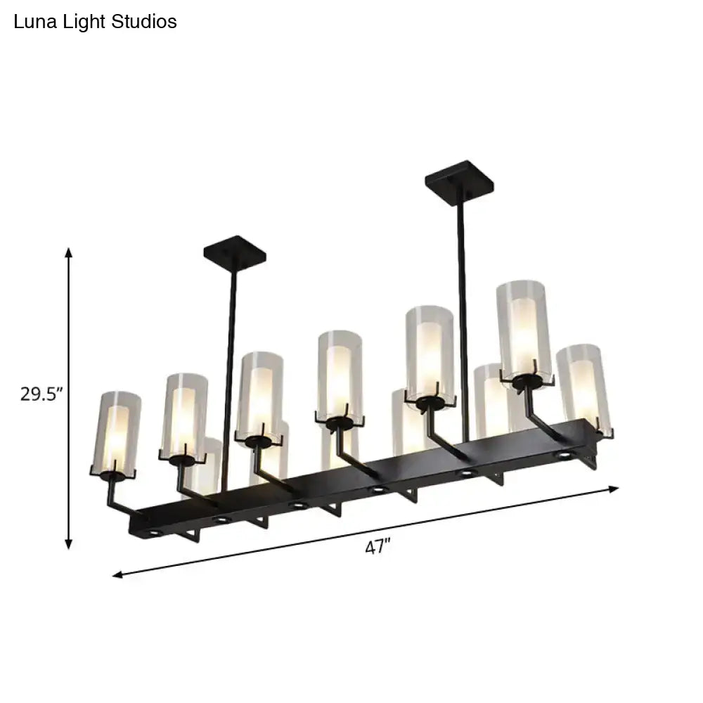 Modern black cylinder clear glass island light kitchen chandelier