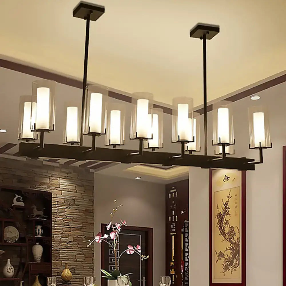 Modern black cylinder clear glass island light kitchen chandelier