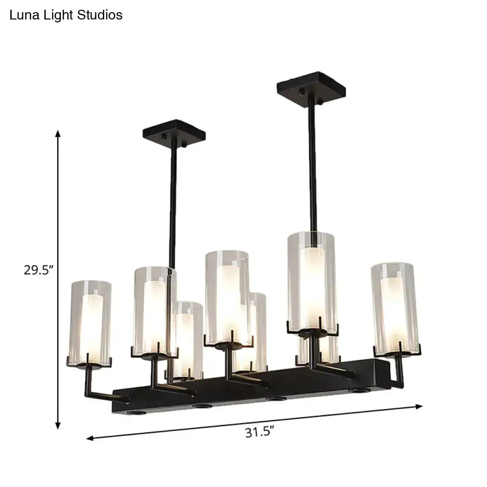 Modern black cylinder clear glass island light kitchen chandelier