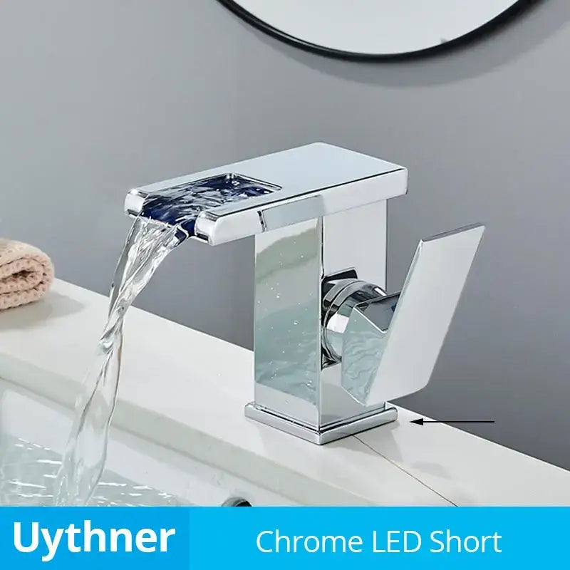 Modern black decorbites led waterfall bathroom sink faucet