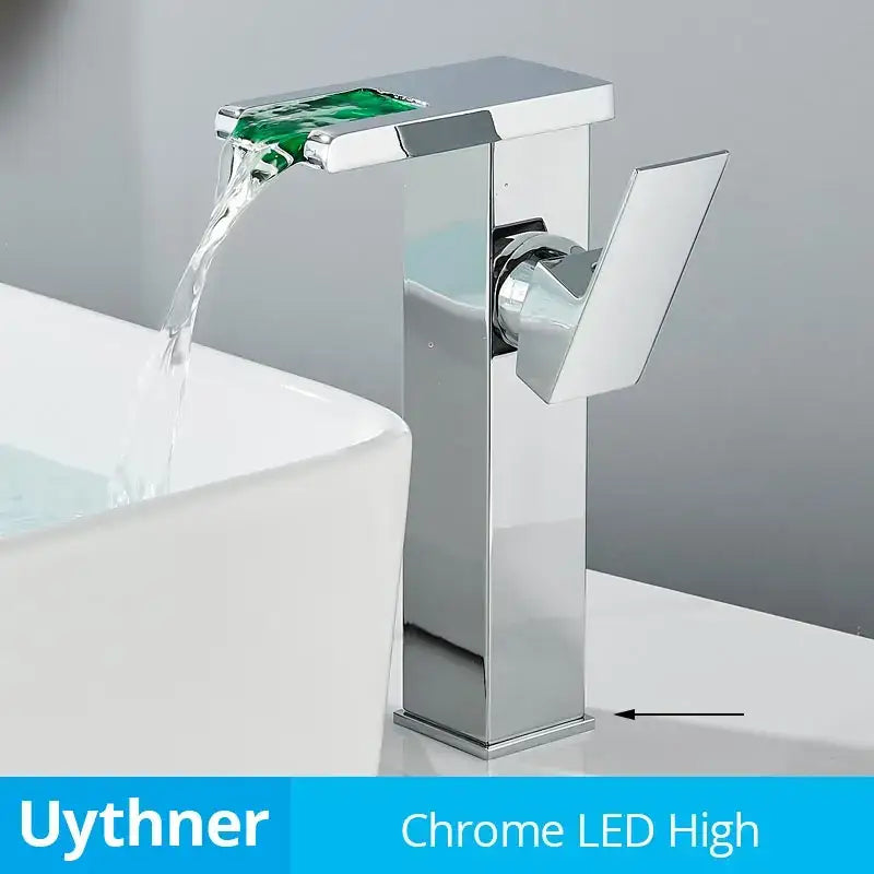 Modern black decorbites led waterfall bathroom sink faucet