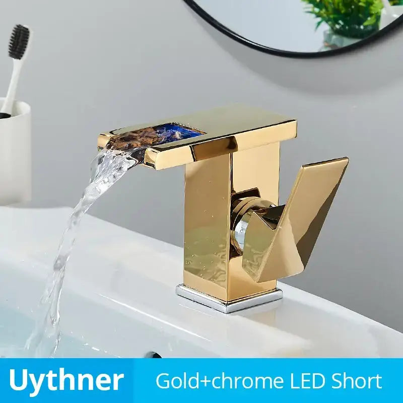 Modern black decorbites led waterfall bathroom sink faucet