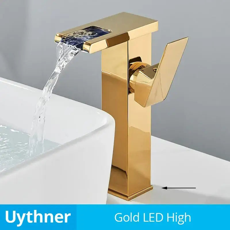 Modern black decorbites led waterfall bathroom sink faucet