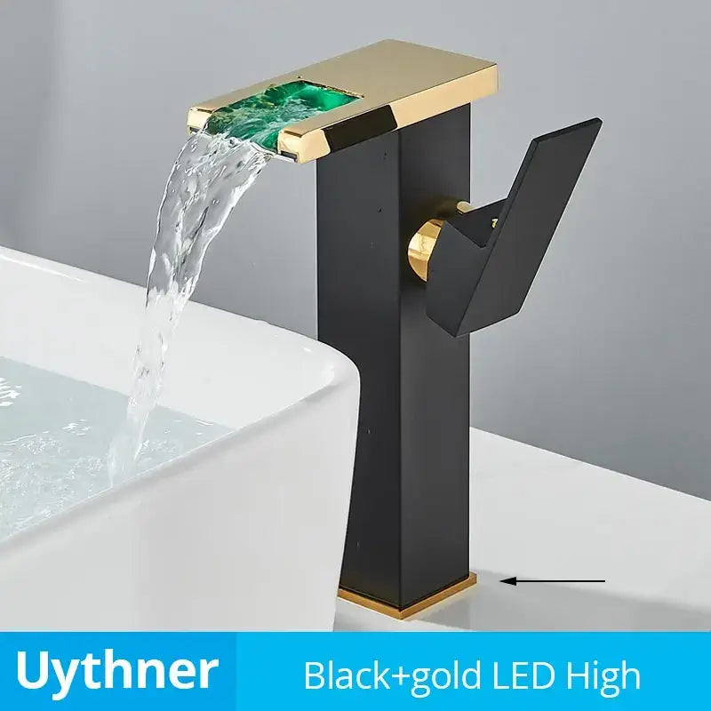 Modern black decorbites led waterfall bathroom sink faucet