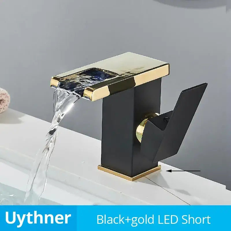 Modern black decorbites led waterfall bathroom sink faucet
