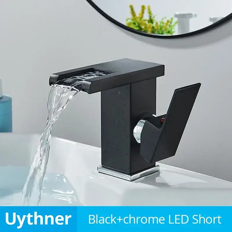 Modern black decorbites led waterfall bathroom sink faucet