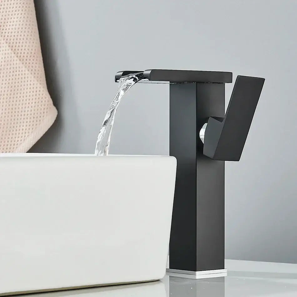Modern black decorbites led waterfall bathroom sink faucet