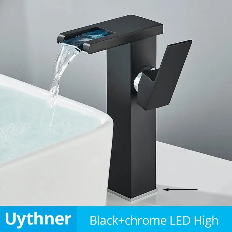 Modern black decorbites led waterfall bathroom sink faucet
