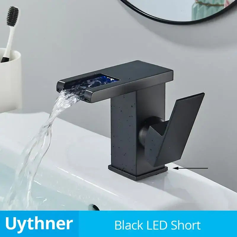 Modern black decorbites led waterfall bathroom sink faucet