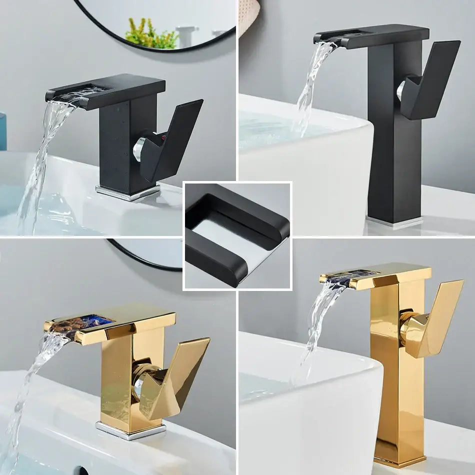 Modern black decorbites led waterfall bathroom sink faucet