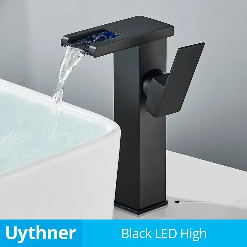 Modern black decorbites led waterfall bathroom sink faucet