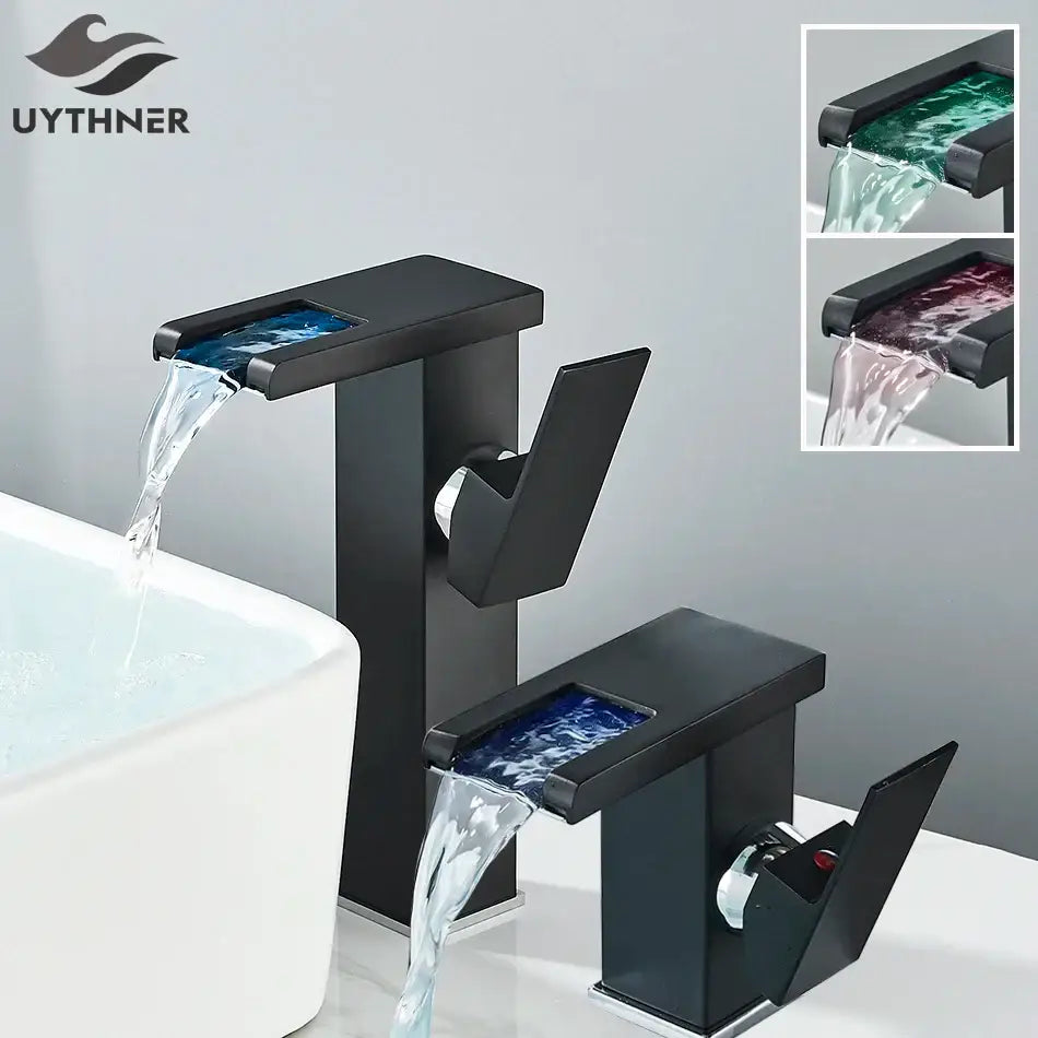 Modern black decorbites led waterfall bathroom sink faucet