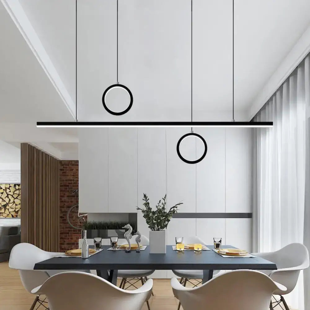 Modern black dual ring led island pendant light dining room
