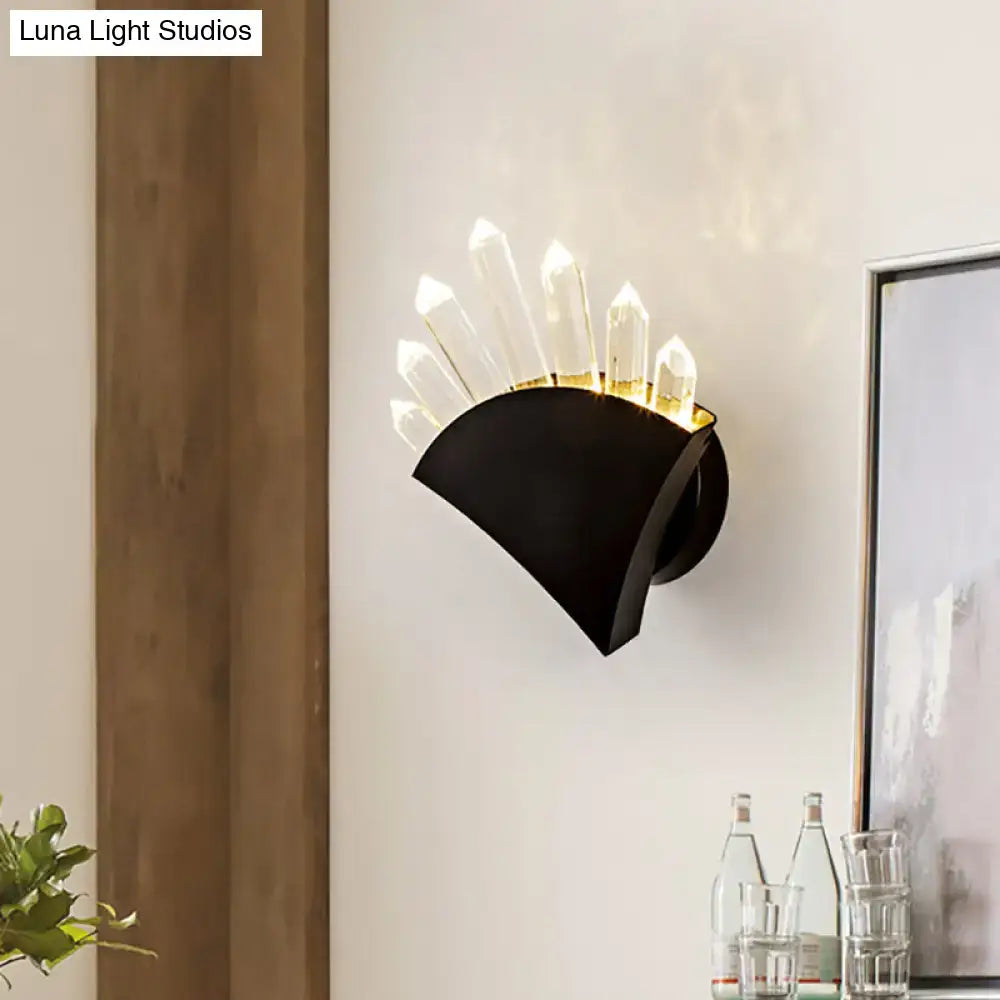Modern black fan crystal wall light fixture bedroom sconce