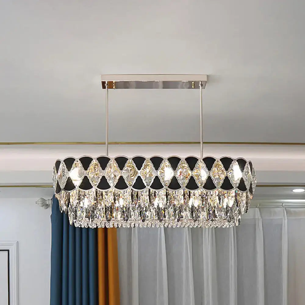 Modern black finish crystal oval chandelier dining room pendant light