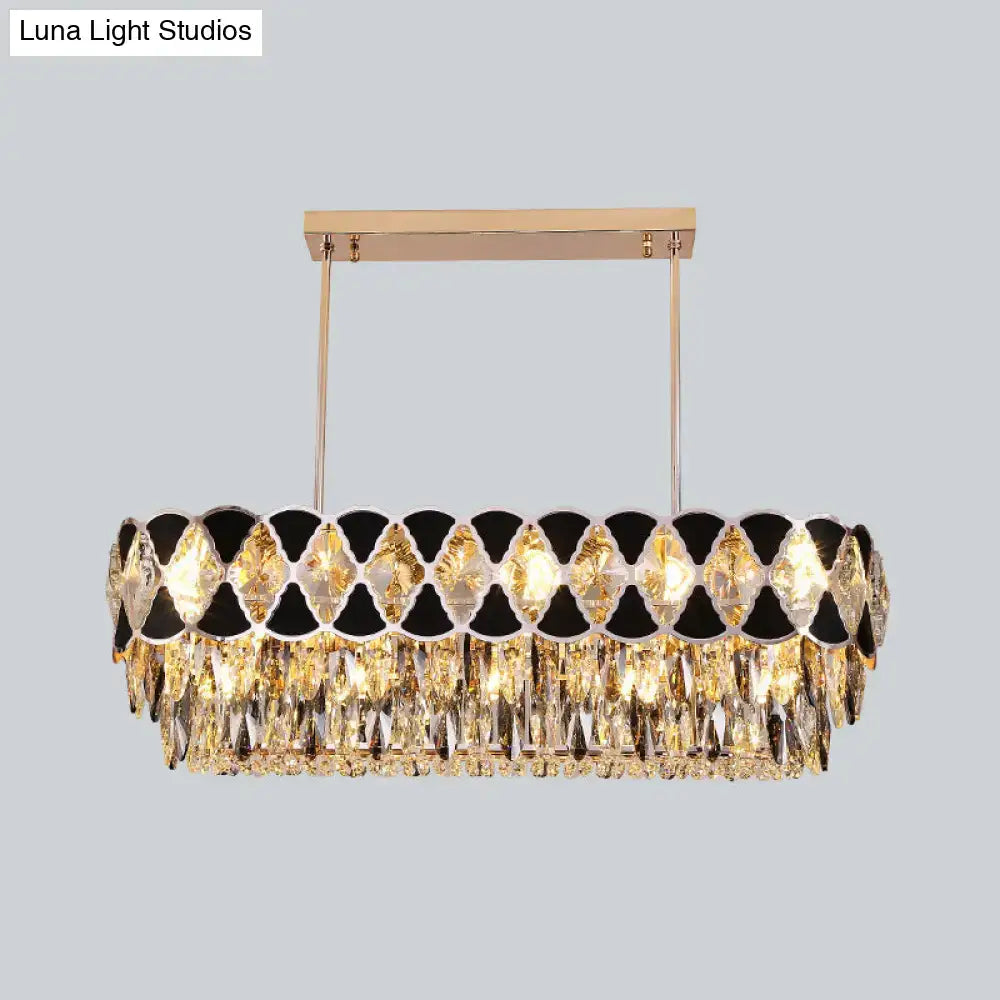 Modern black finish crystal oval chandelier dining room pendant light
