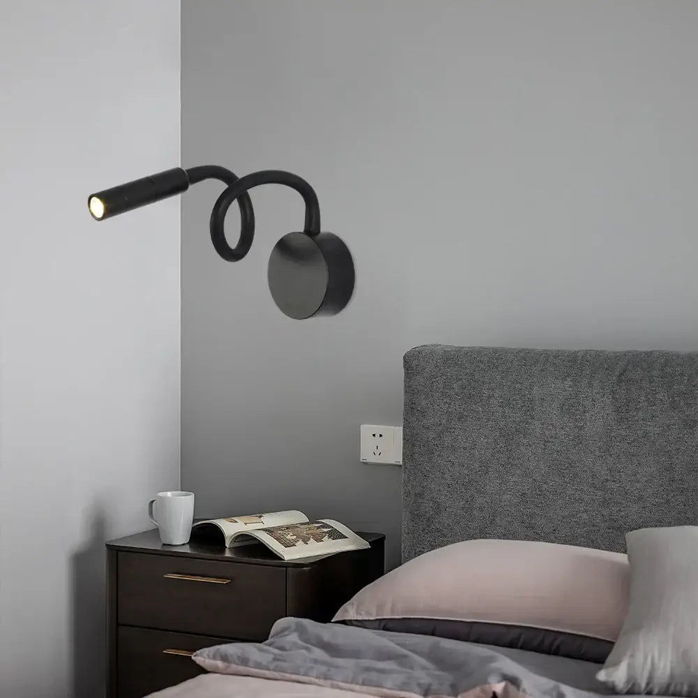 Modern black flexible gooseneck led wall sconces bedroom reading light