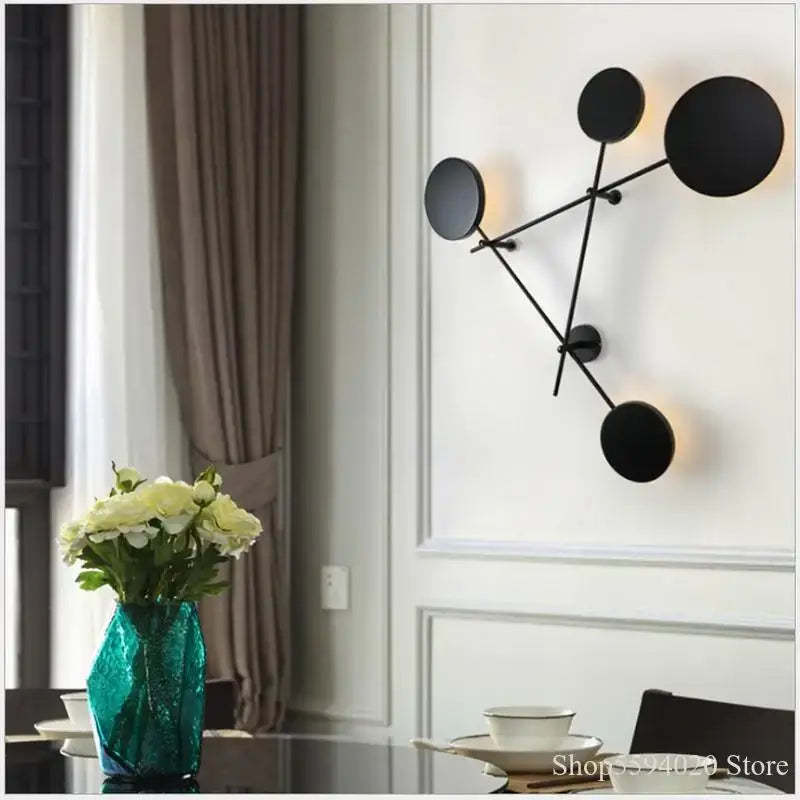 Modern black geometric iron wall lamp living room sconce
