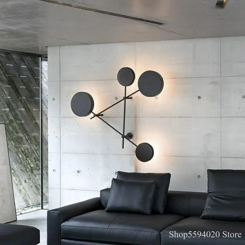 Modern black geometric iron wall lamp living room sconce
