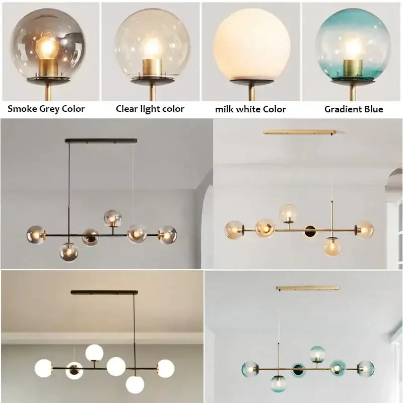Modern black glass ball pendant light living room chandelier