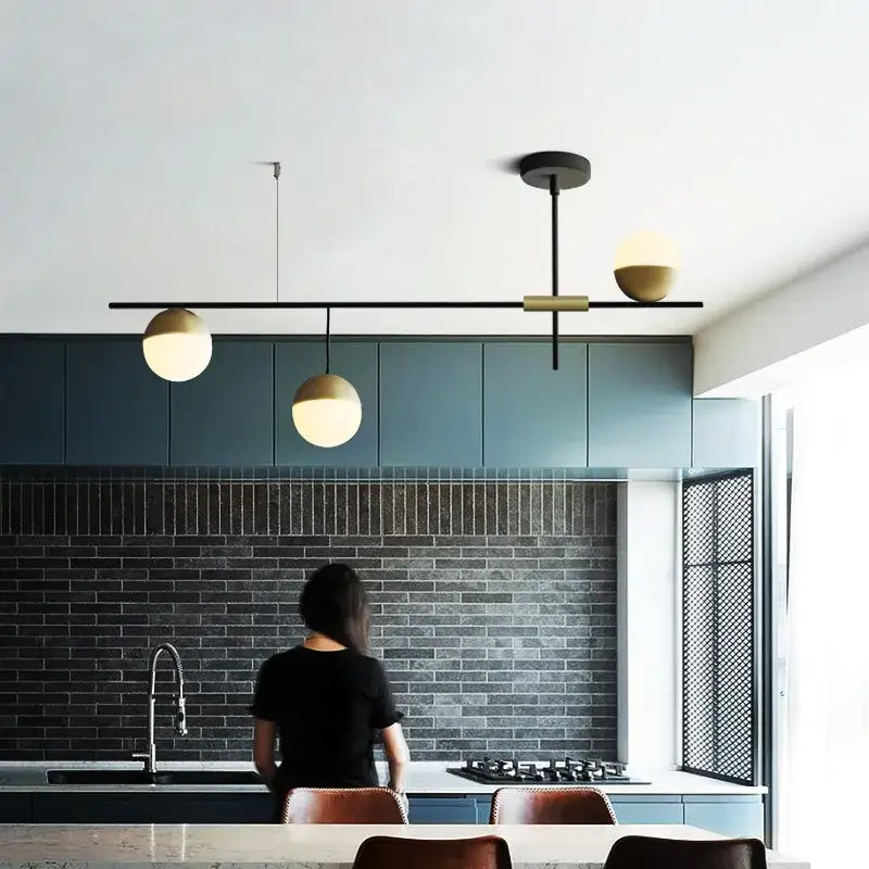 Modern black glass ball pendant lights for dining room