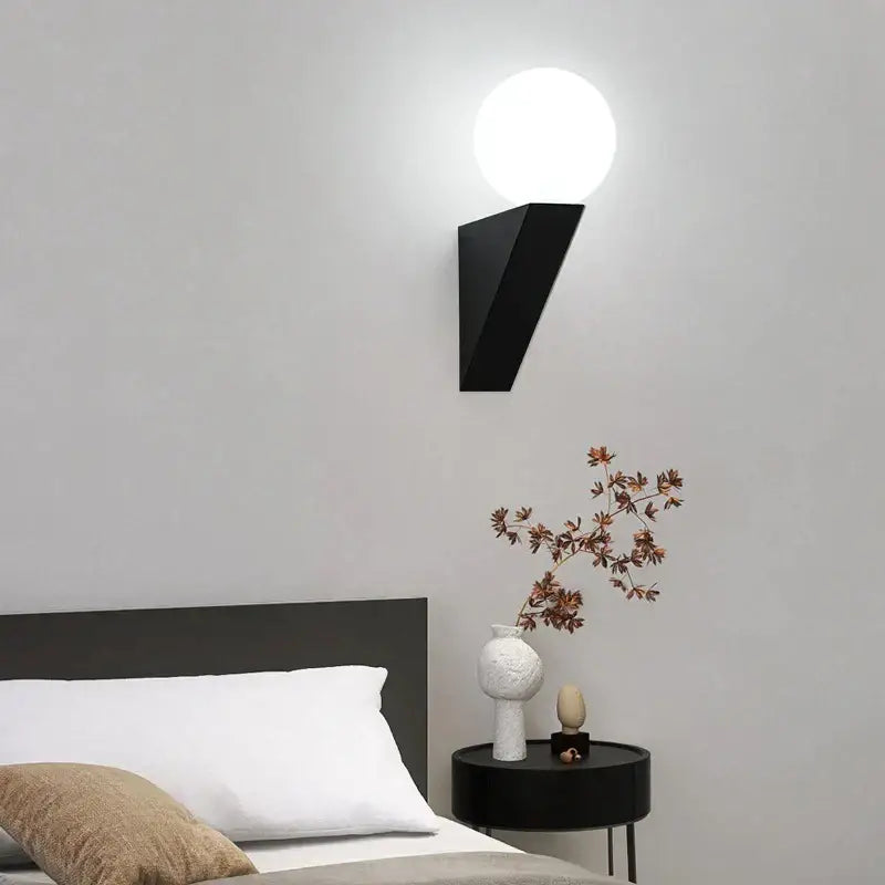 Modern black glass ball wall lamp bedroom sconce