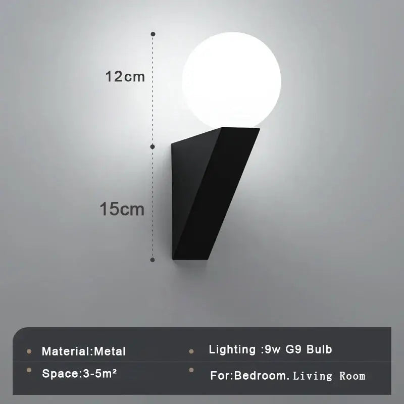 Modern black glass ball wall lamp bedroom sconce