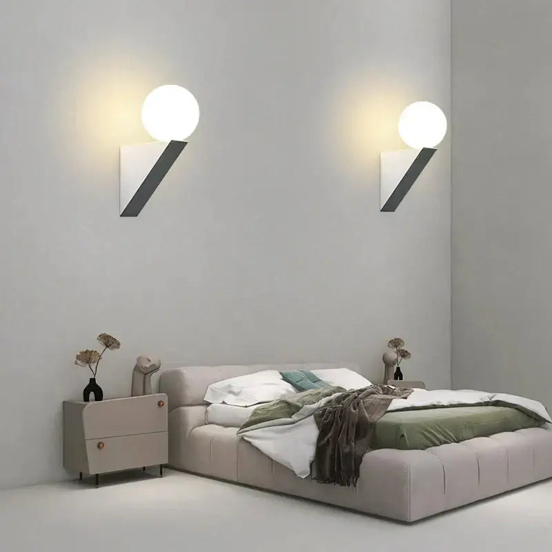Modern black glass ball wall lamp bedroom sconce