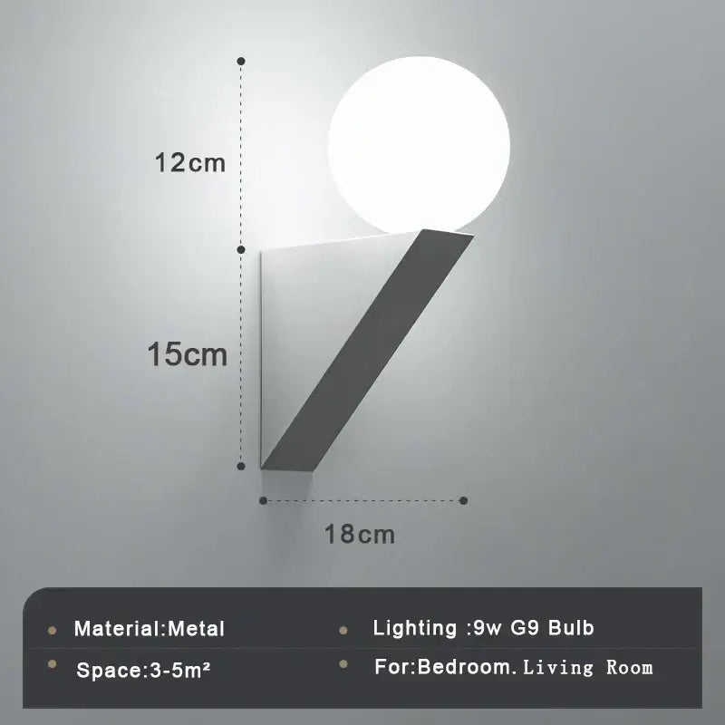 Modern black glass ball wall lamp bedroom sconce